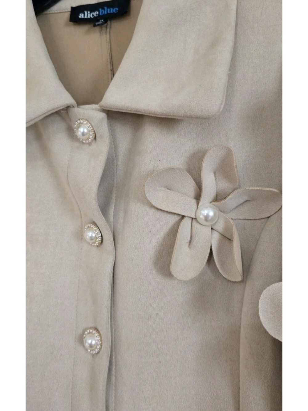 Alice Blue Cream Flower-Appliqué Button-Front Dress Coat - Picture 4 of 7